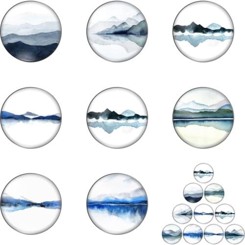 Colorful Landscape Paintings Lakes Mountain Trees 12mm/20mm/25mm/30mm Round Photo Glass Cabochon Demo Flat Back Making Findings