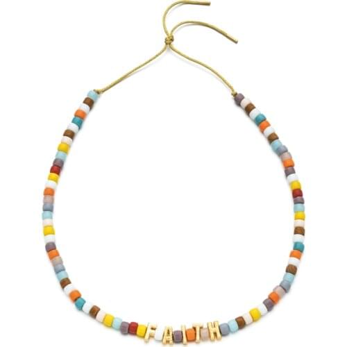 Rope DIY Handmade Big Necklace Statement Vintage Necklaces Natural Stone Letter Beads Necklaces for Women Girls Jewelry