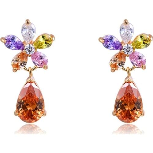 2021 New Drop Earrings Copper Multicolor AAA Cubic Zirconia Flower Hollow Dangle Earrings For Women Earrings Free Drop Shipping