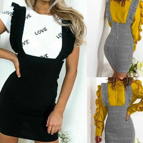 Women Bodycon Shoulder Straps Overall Summer Ruffles Lovely Fashion Suspender Skirt Braces Skirt