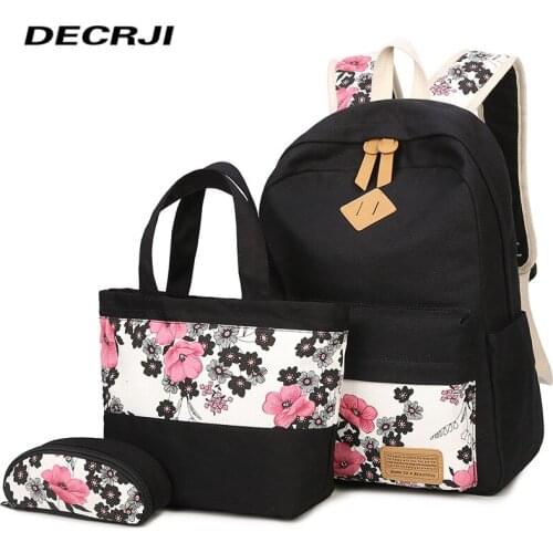 DECRJI 3 Pcs/Set Canvas Printing Women Backpack Large Capacity School Bag For Teenage Girl Mochila Escolar Casual Travel Bagpack