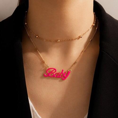 Punk Y2K Double Layer Letter Baby Pendant Necklace For Women Vintage Choker Necklace Gossip Girl 90s Jewelry Aesthetic Gifts New