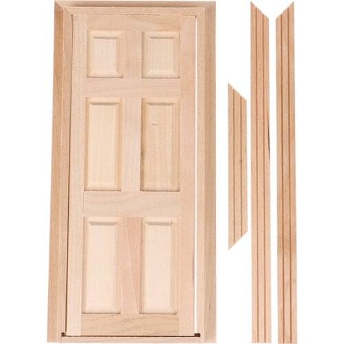 1/12 Dollhouse Miniature 6 Panel Interior Wooden Door DIY Wood Color
