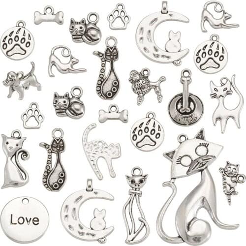 Pandahall 1 Set Cat Theme Mixed Shape Tibetan Style Pendants Charms for Jewelry Making DIY Bracelet Necklace Women Accessories