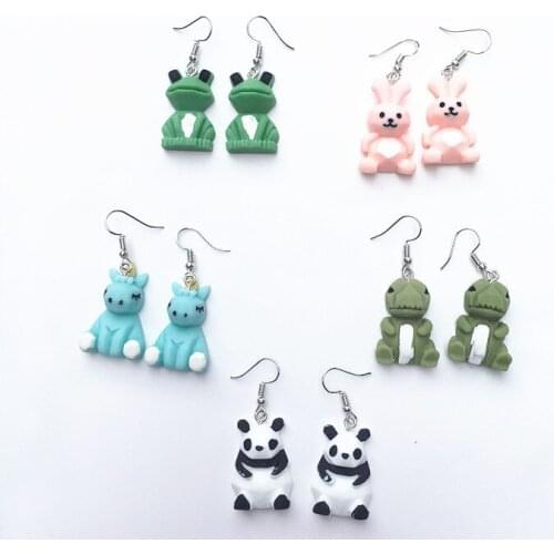 1Pair Drop Earrings Cute Animal Flatback Resins Creative Dangle Jewelry For Children And Woman