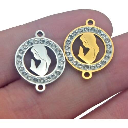 1pcs Stainless Steel Gold Virgin Mary Diamonds Charms Connectors Jewelry Accessories Women DIY Bracelet Pendant Necklace Gifts