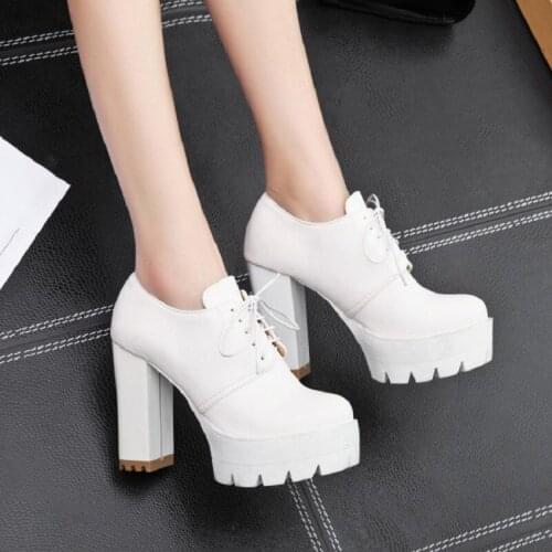 2021 Plus Size 34-43 Spring Autumn Boots Vintage Lace Up Square High Heels Round Toe Platform Women Shoes Woman Ankle Boots