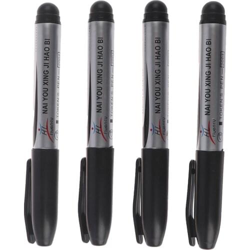 4pcs Black Permanent Oil Marker Pen Token Pens for Paper Metal Glass Marking Pen Office School Supplies Large Capacity Pen