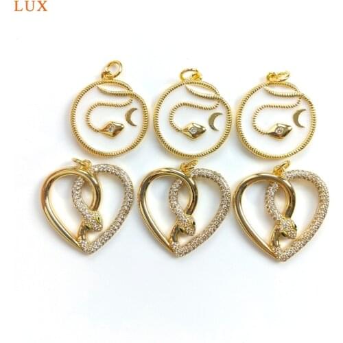 5pcs Snake Heart Shape Charm, Snake Pendant For DIY Jewelry Micro CZ Pave Snake Charm Cubic Zirconia Serpent Pendant Jewelry