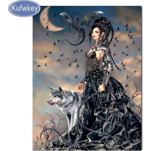 5d diamond mosaic Gothic dark fairy wolf dragon diy diamond mosaic embroidery full display square drill painting rhinestones art