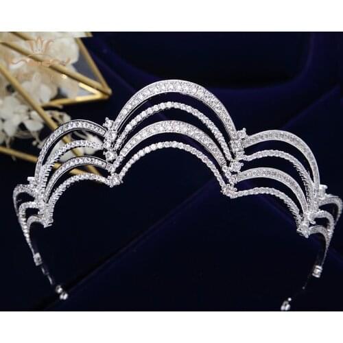 Bavoen Royal Queen Cubic Zircon Wedding Crowns Tiaras Crystal Evening Hairbands Brides Hair Accessories Prom Jewelry