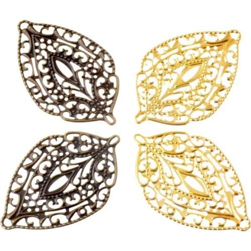 Free shipping 25Pcs Leaf Filigree Wraps Connectors Metal Crafts Gift Decoration DIY 57x36mm