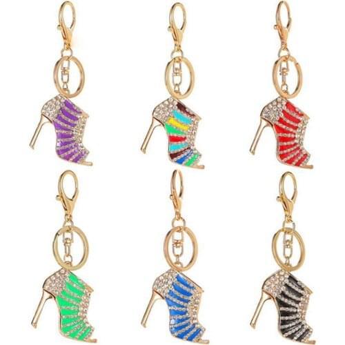 High Heel Shape Crystal Keychains for Women Girls Rhinestone Purse Car Bag Key Chain Shoes Pendant Keyrings Unique Jewelry Gifts