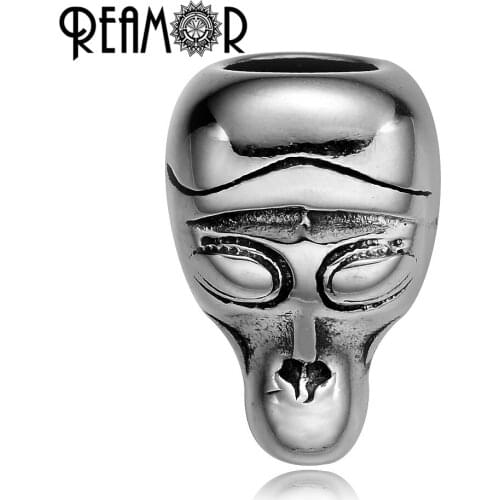 REAMOR 5pcs Polishing 316l Stainless steel Alien Big Hole Beads for Jewelry Making DIY Charm Beads for Men Bracelet & Necklaces