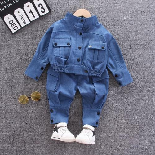 Kid Girl Clothing New Autumn Fashion Cotton Solid Long Sleeve Single-breasted Sets Infant Girls Clothes Pants 1 5 Years