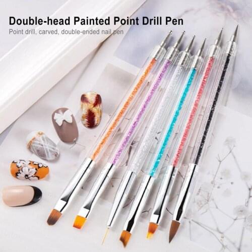 6Pcs/Set Double-Head Nail Art Dotting Pen Easy to Use Acrylic Painted Point Drill Pen Set UV Gel Painting Manicure Tool