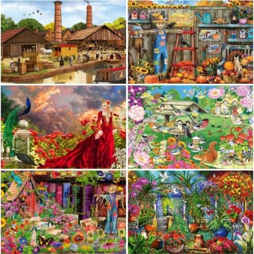 EverShine Diamond Mosaic Garden Bead Embroidery 5D DIY Diamond Painting Full Square Landscape Rhinestones Art Flower Handmade