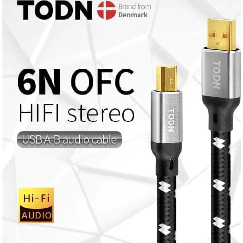 TODN Hifi USB Cable High Quality 6N OFC silver Type A to Type B Hifi Data audio digital Cable For DAC