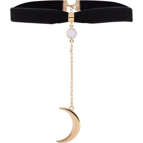 Hot cool Newest fashion jewelry accessories gold color sun and moon shape pendant velvet Necklace for couple lovers' N493