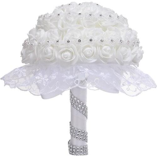 JaneVini White Big Wedding Bouquet Silver Diamond Jewelry Bride Holding Flowers Bruids Boeket Crystal Satin Bridal Bouquets