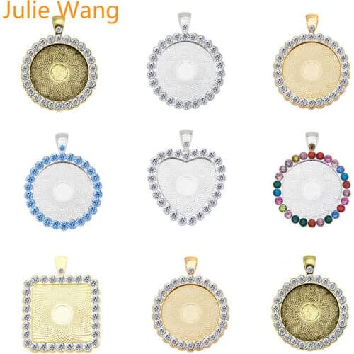 Julie Wang 1PCS Rhinestone Cabochon Setting Alloy Tray Bezel Blank Charms With Glass Necklace Bracelet Jewelry Making Accessory