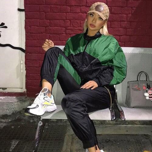 2-Color Street Classic Red And Green Color Matching High Quality Retro Elastic Casual Sports Suit