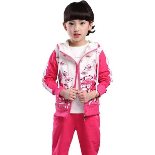 Girls Clothing Sets Teenage Girl Autumn Tracksuit Children Foral Print 2Pcs Hooded Sport Suits 4 6 8 10 12 Kids Striped Clothes