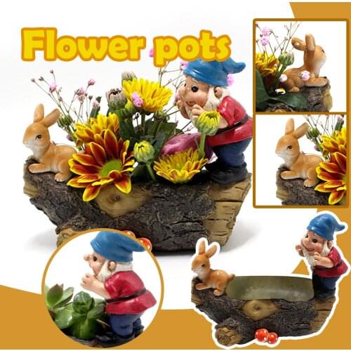 Bunny Dwarf Flower Pot Home Balcony Garden Resin Gardening Decorative Ornaments Garden decoration Садовое украшение