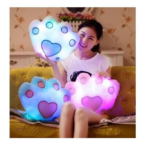 Hot Sale LED Luminous Cushion , LED Light Pillow, Plush Pillow, Kids Toys, Birthday Gift , Bear Faw , 5 Color Free Shipping #68