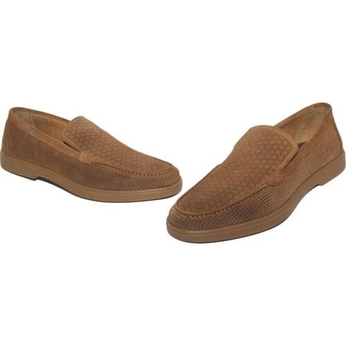 Handmade Breathable Summer Loafers, Tobacco Camel reforated Suede, Natural Calf Skin, Soft Flexible Sole, Mens Classic Shoes