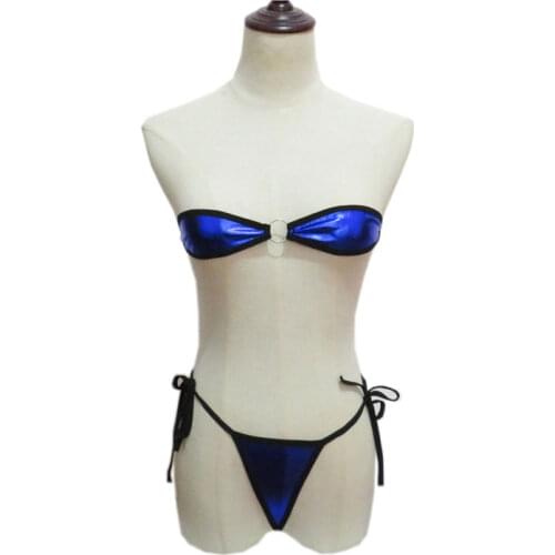 Micro bikini plus size swimwear women swimsuit women biquini bikinis Patent leather oval bright metal ring Edging Halter Lace