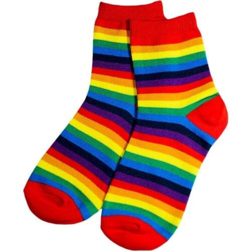 Cute Casual Lady Winter Warm Cotton Girl Heart Rainbow Ankle-High Socks Girl Heart Rainbow Striped