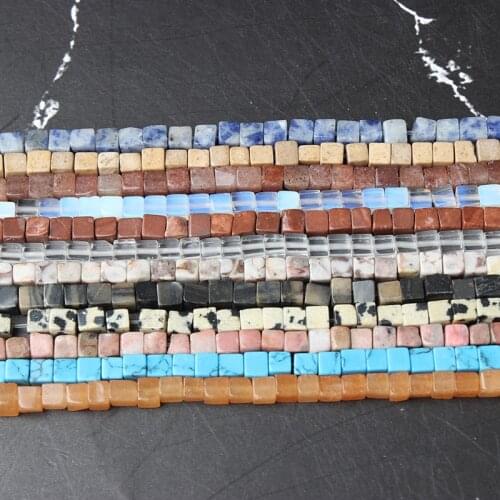 LanLi fashion Jewelry 4/6mm square natural stones Beads DIY Men and women bracelet necklace ear stud accessories make