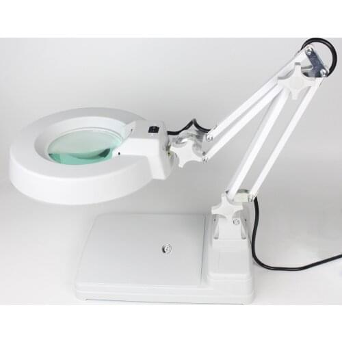 AC 220V Table Stand LED Lamp Optical Glass Magnifer Folding PCB Precision Parts Inspection Magnifying Glass Helping Hand 20x