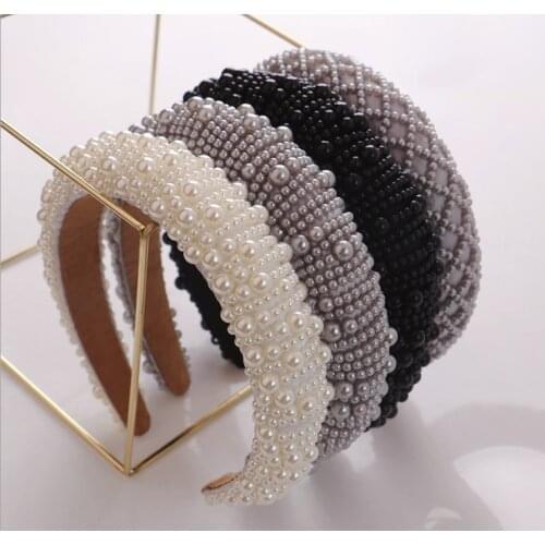 Women hairbands New Fashion Sponge Handmade Pearl Headbands Ladies Pressed French Hair Accessories