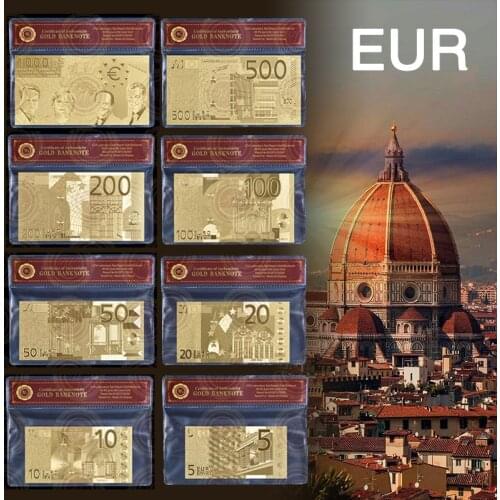 Normal Gold Plated Banknotes Euro Full Set Foil Bill World Paper Money 8pcs/lot Gold Business Collection Art Creative Gift