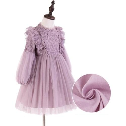 Girl Dresses Lantern Sleeve Kids Clothing Party Princess Spring Kids Lace Children Girls Ceremonial Dress Pearls Purple White