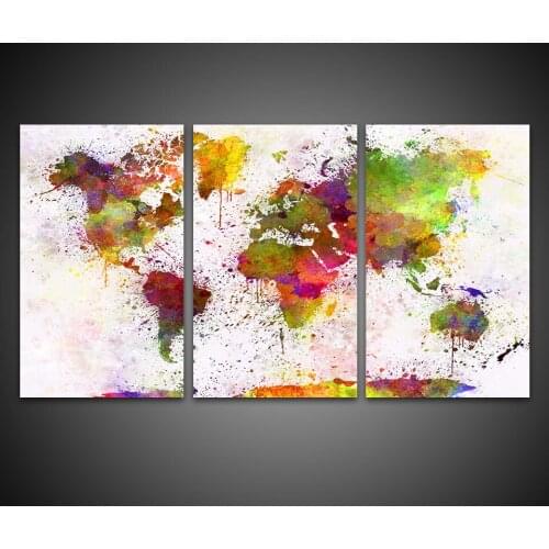 Home Decor Frame HD Printed Living Room Abstract Pictures 3 Piece Color World Map Painting Wall Art Canvas Modular Poster