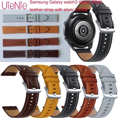 22mm Leather Strap With Silver Buckle For Samsung Galaxy Watch 3 45mm R840 Bracelet For Galaxy Watch 46mm Wristband Accessories