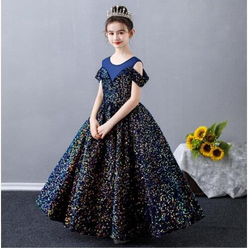 Luxury Girls Dress Flower Girls Dresses For Weddings Sequin Lace Little Kids First Communion Costume Pageant Long Formal Gowns