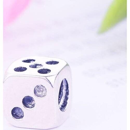 925 Sterling Silver Lucky 8mm Square Cube Dice Bead Fit Original Pan Charm Bracelet Bangle For Making Berloque 2019 Fashion