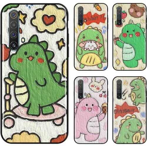 Cute painting dinosaur For OPPO Find X3 X2 K5 K3 R17 R15 R9S F19 F15 F11 F9 F7 F5 Neo lite Pro Black Soft Phone Case