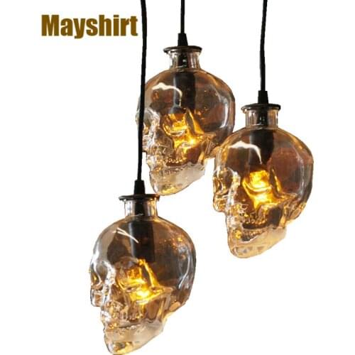 Retro Skull Glass Pendant Light Bar Dinning Room Vintage Ghost Glass Bottle Hanging Light Fixtures Industrial Lamp Home Decor