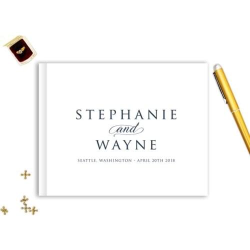 Wedding Guest Book landscape horizontal Guest Books Custom Guestbook Modern Wedding Script Wedding - White and Navy