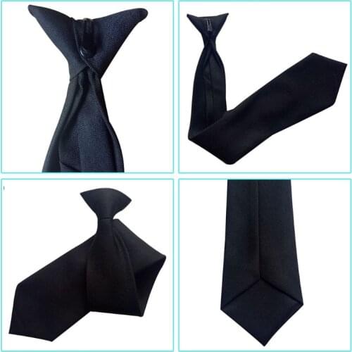 50x8cm Mens Uniform Solid Black Color Imitation Silk Clip-On Pre-Tied Neck Ties for Police Security Wedding Funeral PXPB