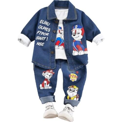 PAW PATROL Boys Spring and Autumn Sets Clothes Baby Childrens Denim Three-Piece Set Denim suit + T-shirt