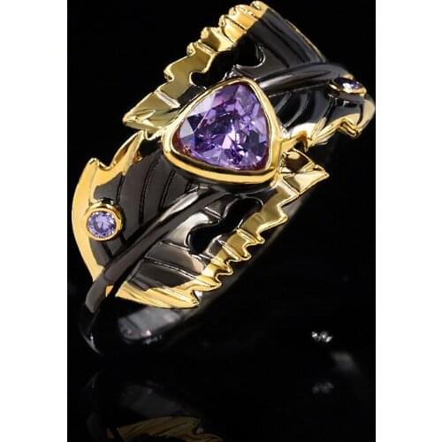 Vintage 925 silver ring two leaves clip love purple zircon black gold ring female wedding party anniversary jewelry gift