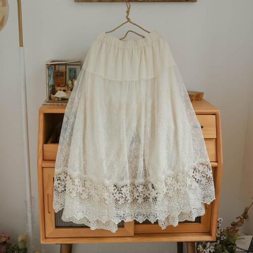 Skirt + Pants ~ Lamtrip Unique Boutique Embroidery Lace Layers Lolita Princess Skirt Saia 2021 Summer Mori Girl