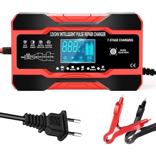 New Fully Automatic Car Battery Charger 12V 10A 24V 5A Smart Fast Charging for AGM GEL WET Lead Acid Battery Charger LCD Display