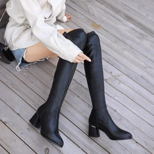 Winter New over the Knee Stockings Fur Boots Womens Riding Head High Leg Leather Boots Fashion Black Boots Women shoes 2020